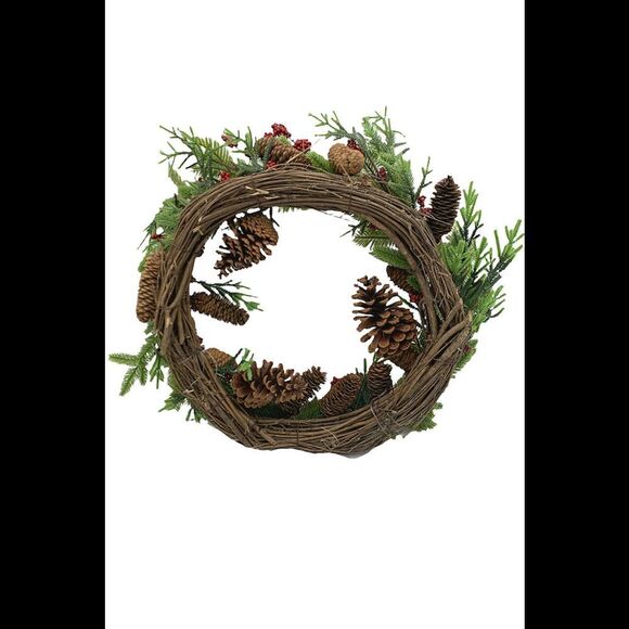 Wicker Park 24" Unlit Berry & Pinecone Wreath Red Berries - Picture 2 of 2